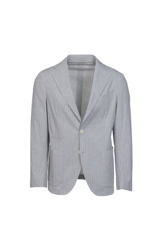 Giacca Napoli monopetto in cotone goffrato gessato grigio chiaro