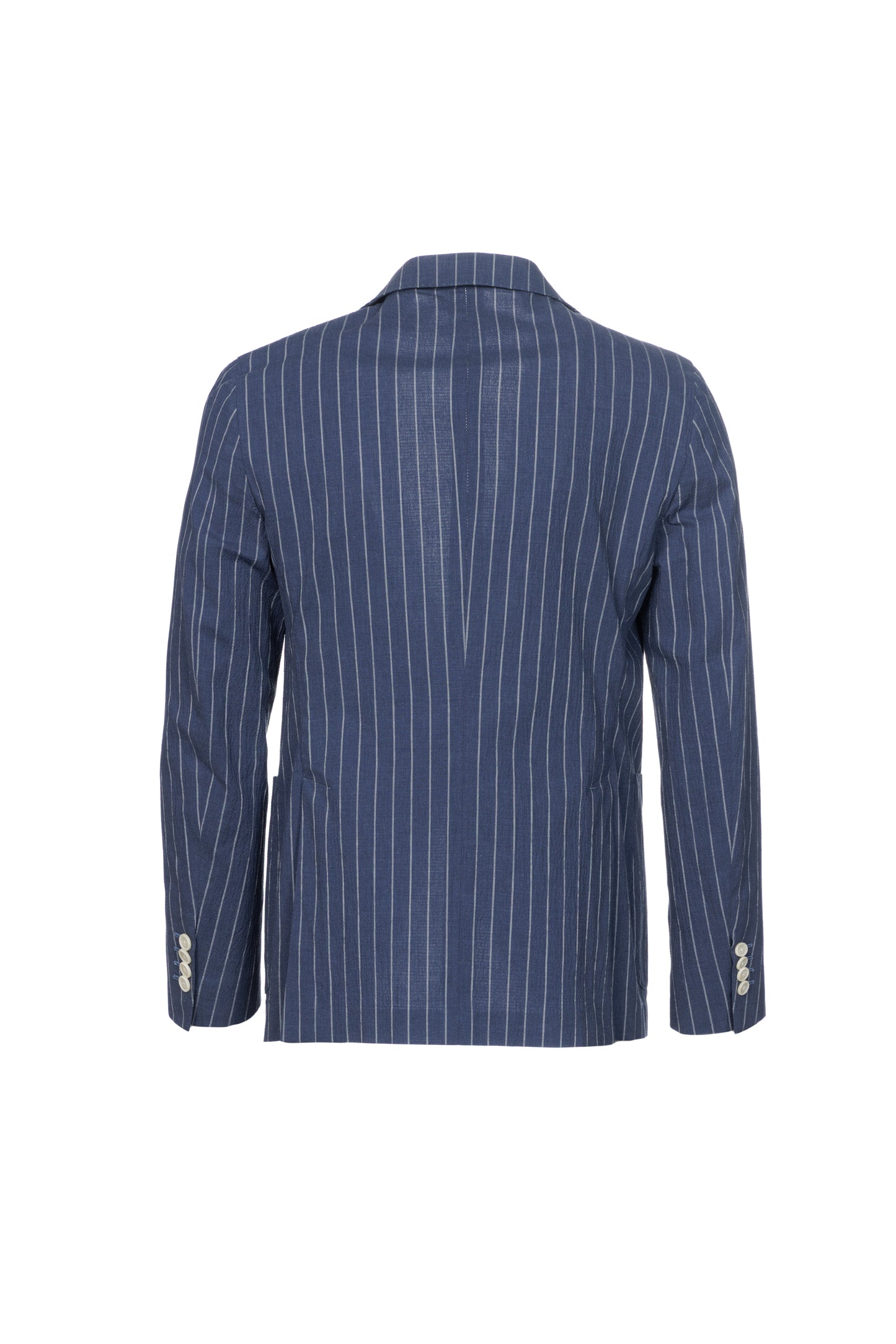 Giacca Napoli monopetto in cotone goffrato gessato bluette