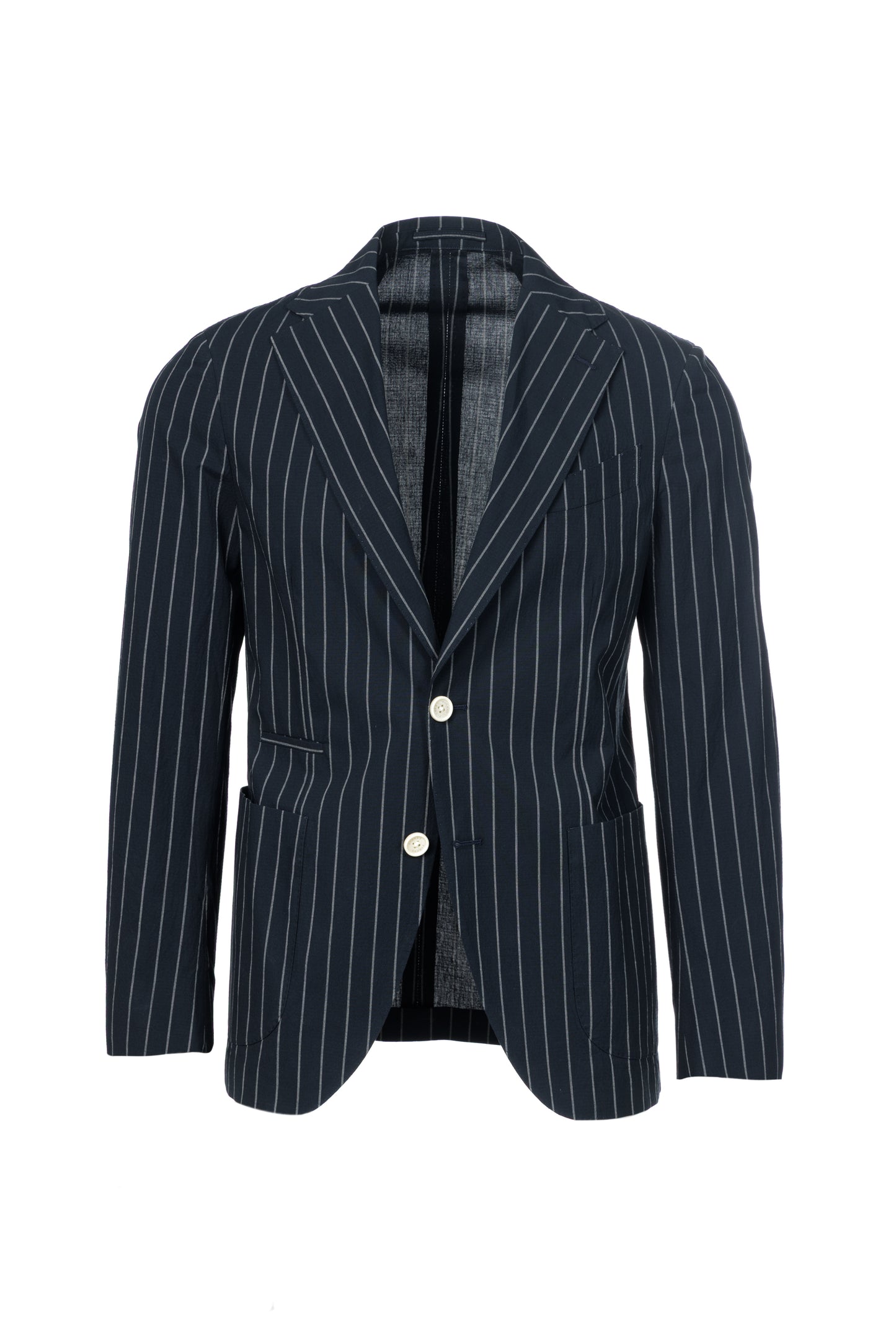 Giacca Napoli monopetto in cotone goffrato gessato blu