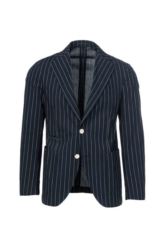 Giacca Napoli monopetto in cotone goffrato gessato blu