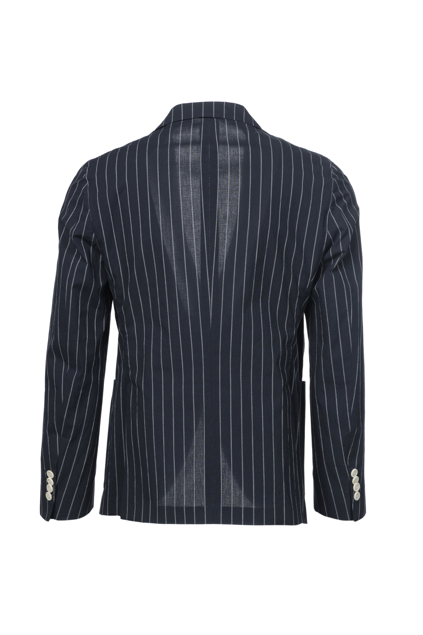 Giacca Napoli monopetto in cotone goffrato gessato blu