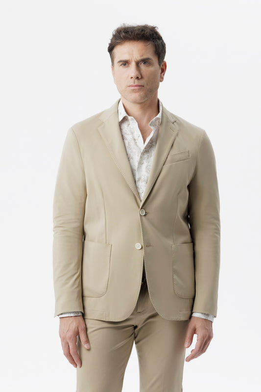 Giacca travel destrutturata in tessuto idrorepellente beige