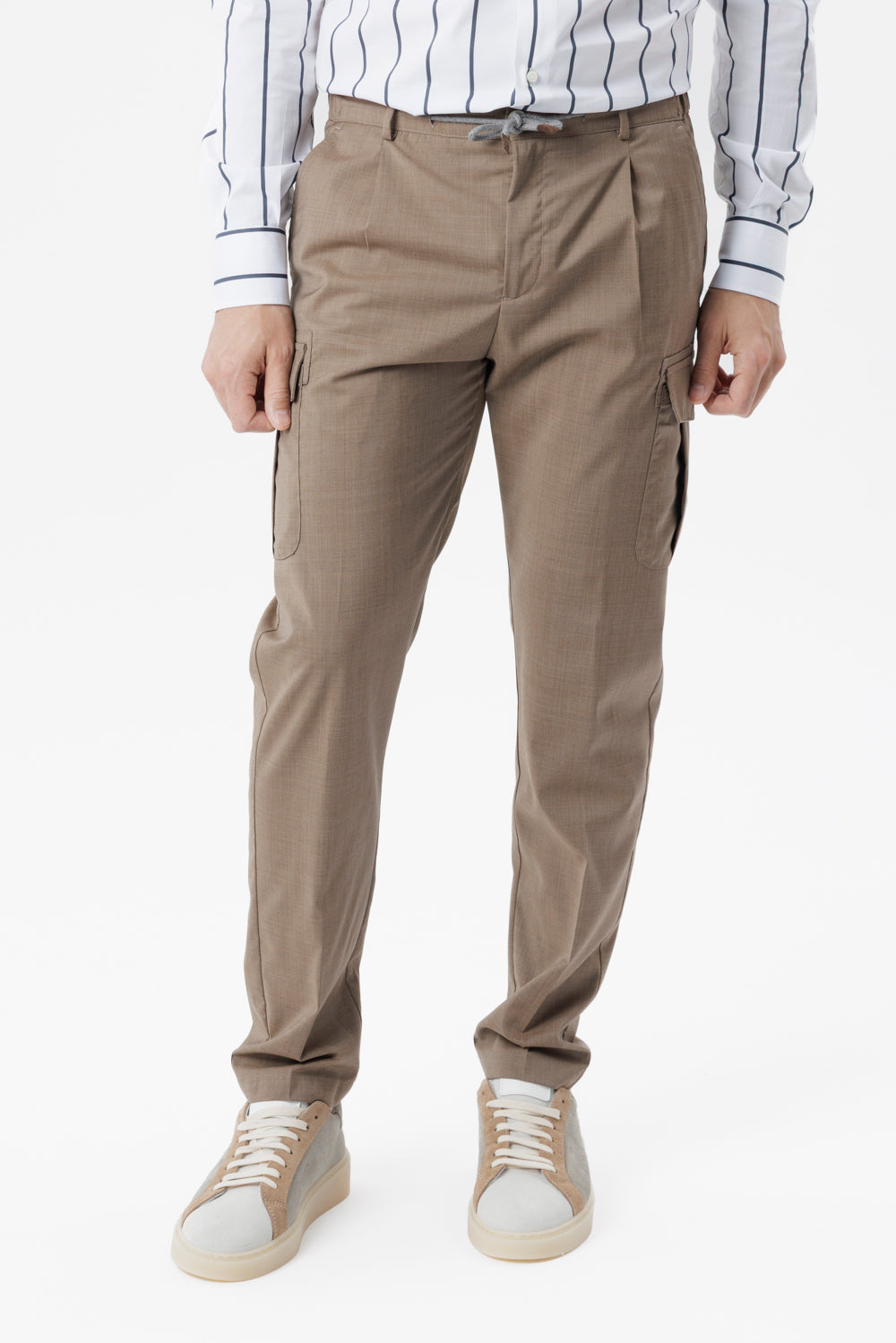 Pantalone Cargo in lana vergine tabacco