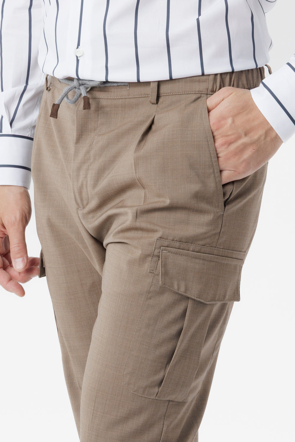 Pantalone Cargo in lana vergine tabacco
