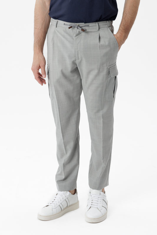 Pantalone Cargo in lana vergine grigio chiaro