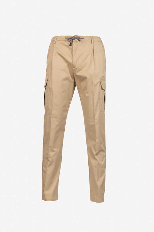 Pantalone cargo in cotone con coulisse beige