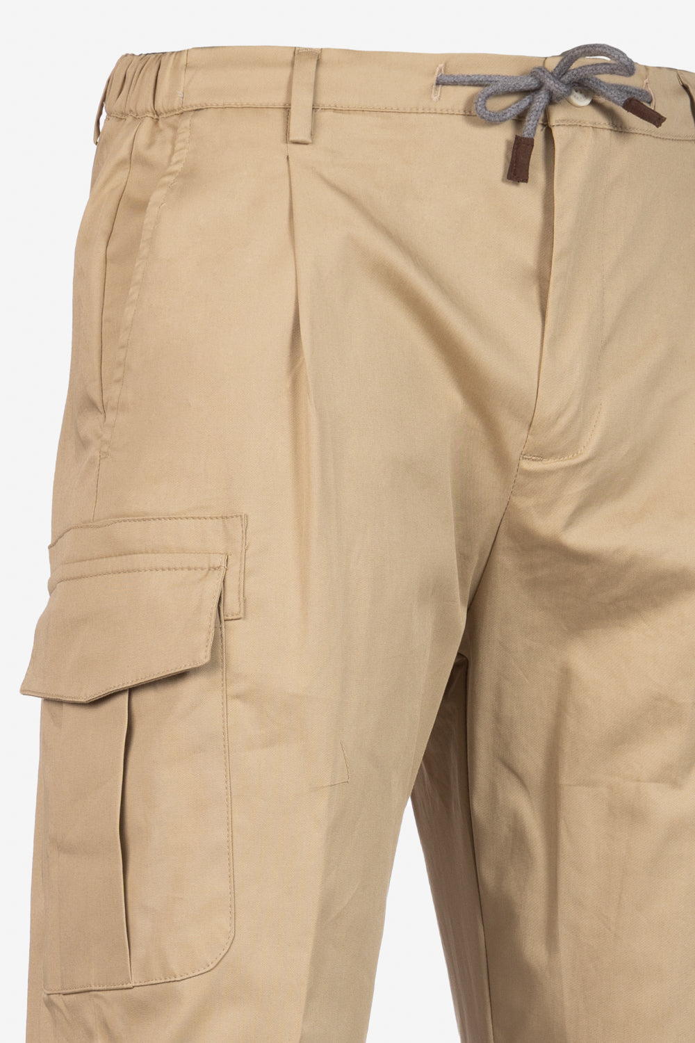 Pantalone cargo in cotone con coulisse beige