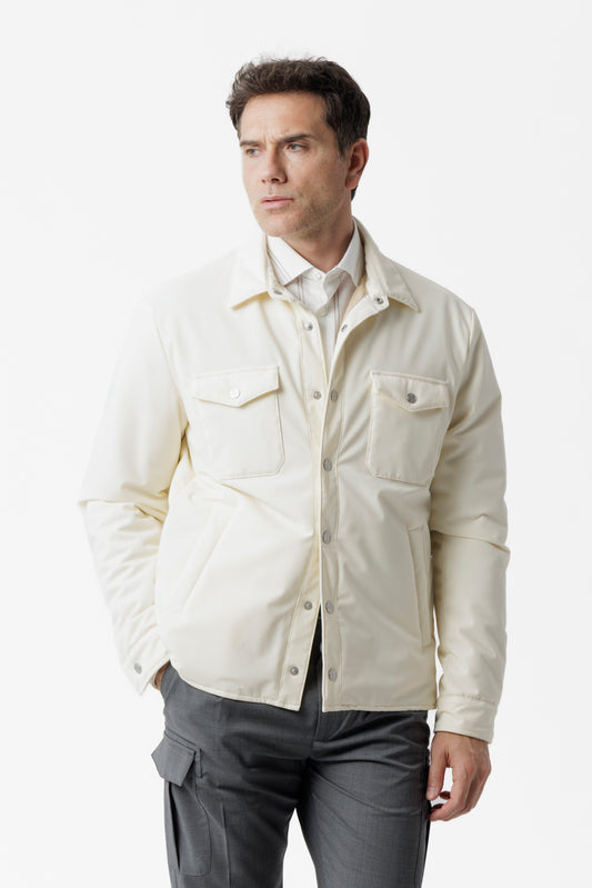 Overshirt travel in tessuto idrorepellente panna