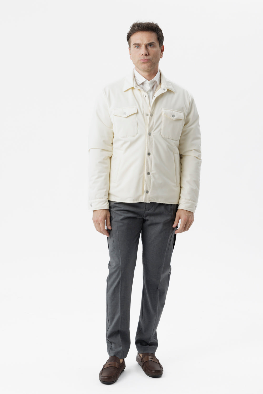 Overshirt travel in tessuto idrorepellente panna