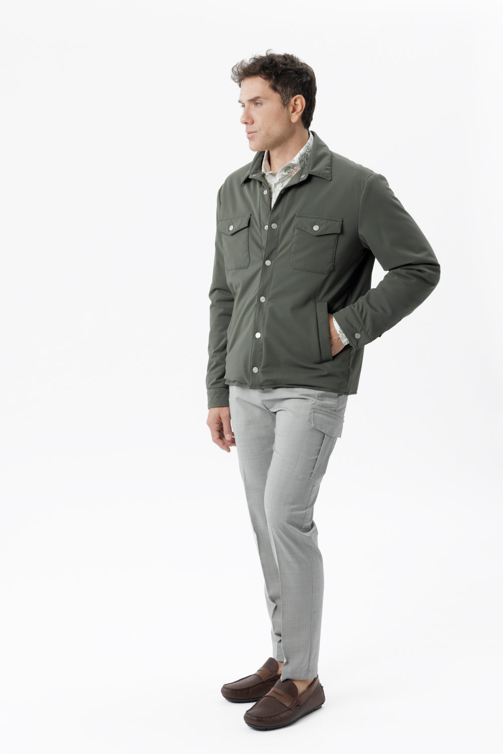 Overshirt travel in tessuto idrorepellente verde militare