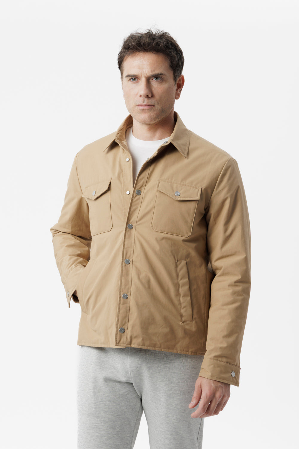 Overshirt in cotone techno cammello