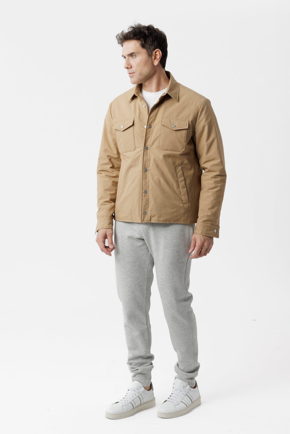 Overshirt in cotone techno cammello