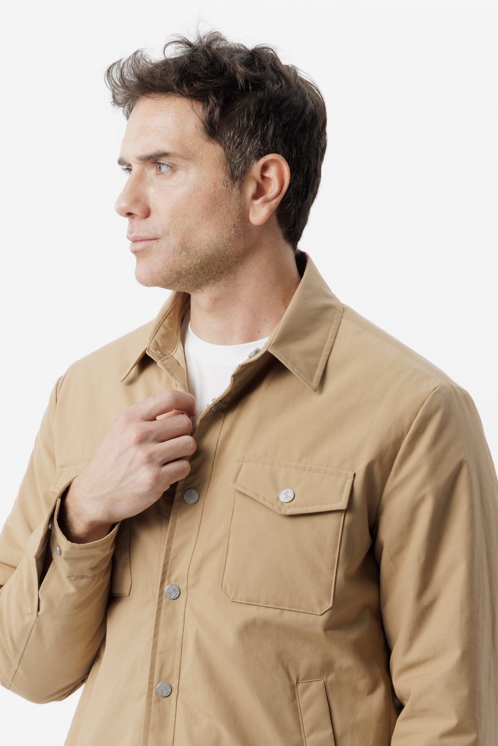 Overshirt in cotone techno cammello