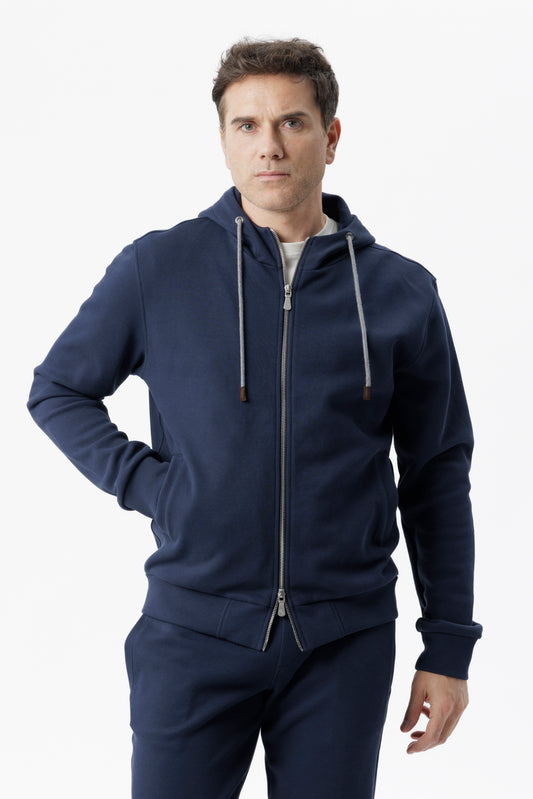 Felpa con cappuccio e zip blu