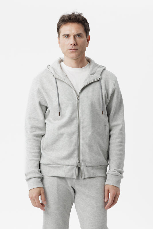 Felpa con cappuccio e zip grigio