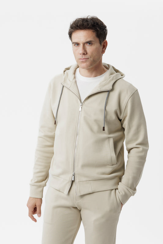 Felpa con cappuccio e zip sabbia