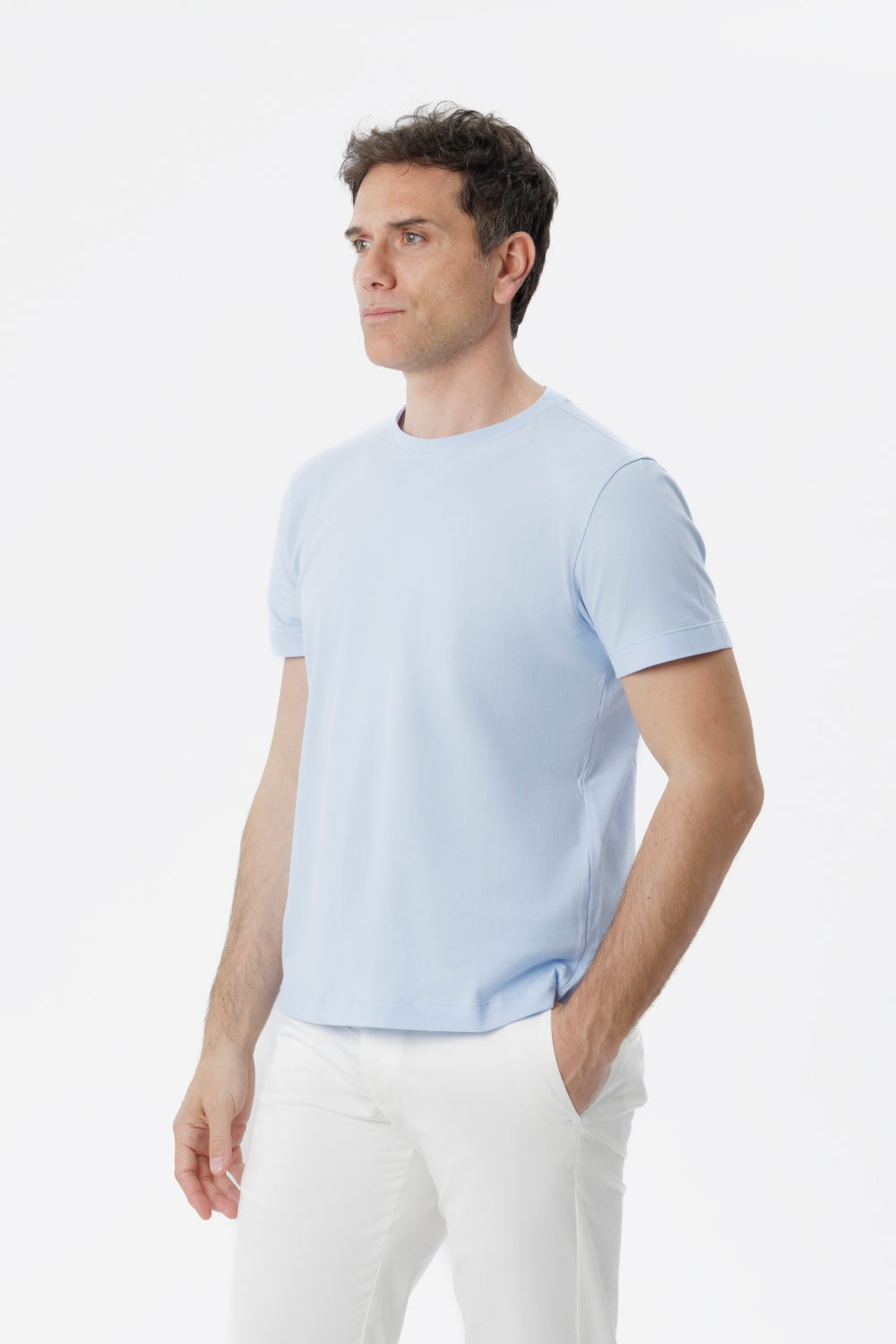 T-shirt in cotone elasticizzato celeste