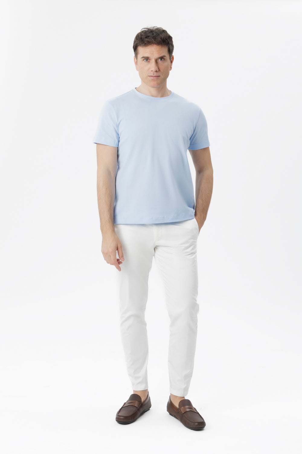 T-shirt in cotone elasticizzato celeste