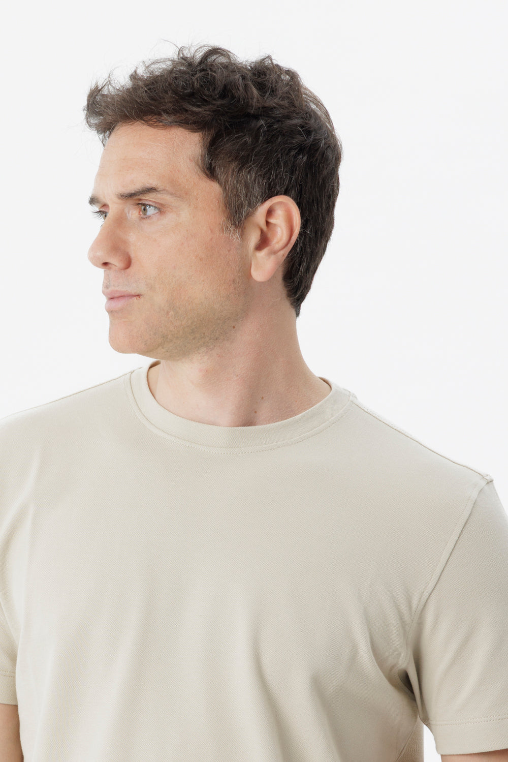 T-shirt in cotone elasticizzato sabbia