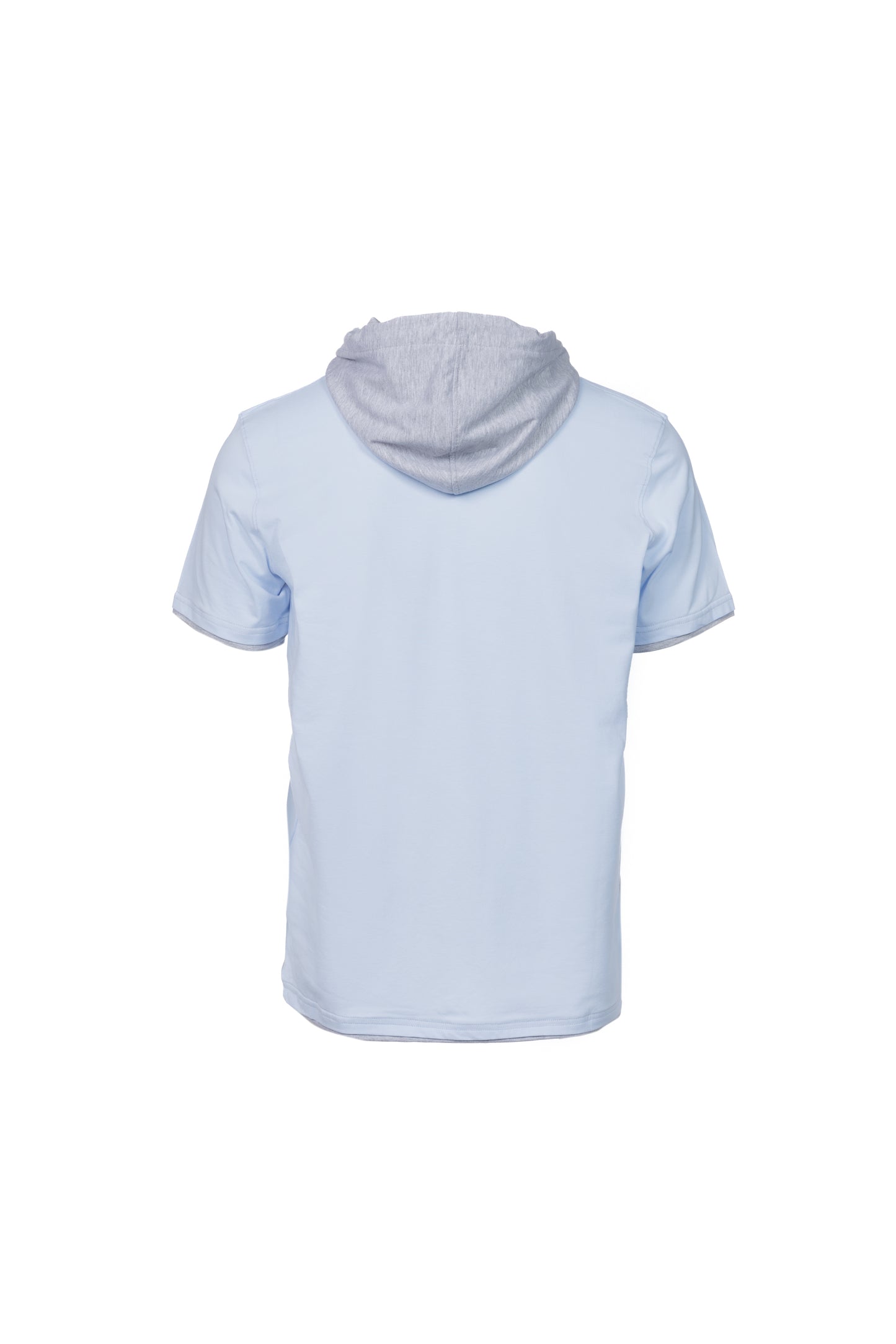 T-shirt in cotone con cappuccio e bordino a contrasto cielo