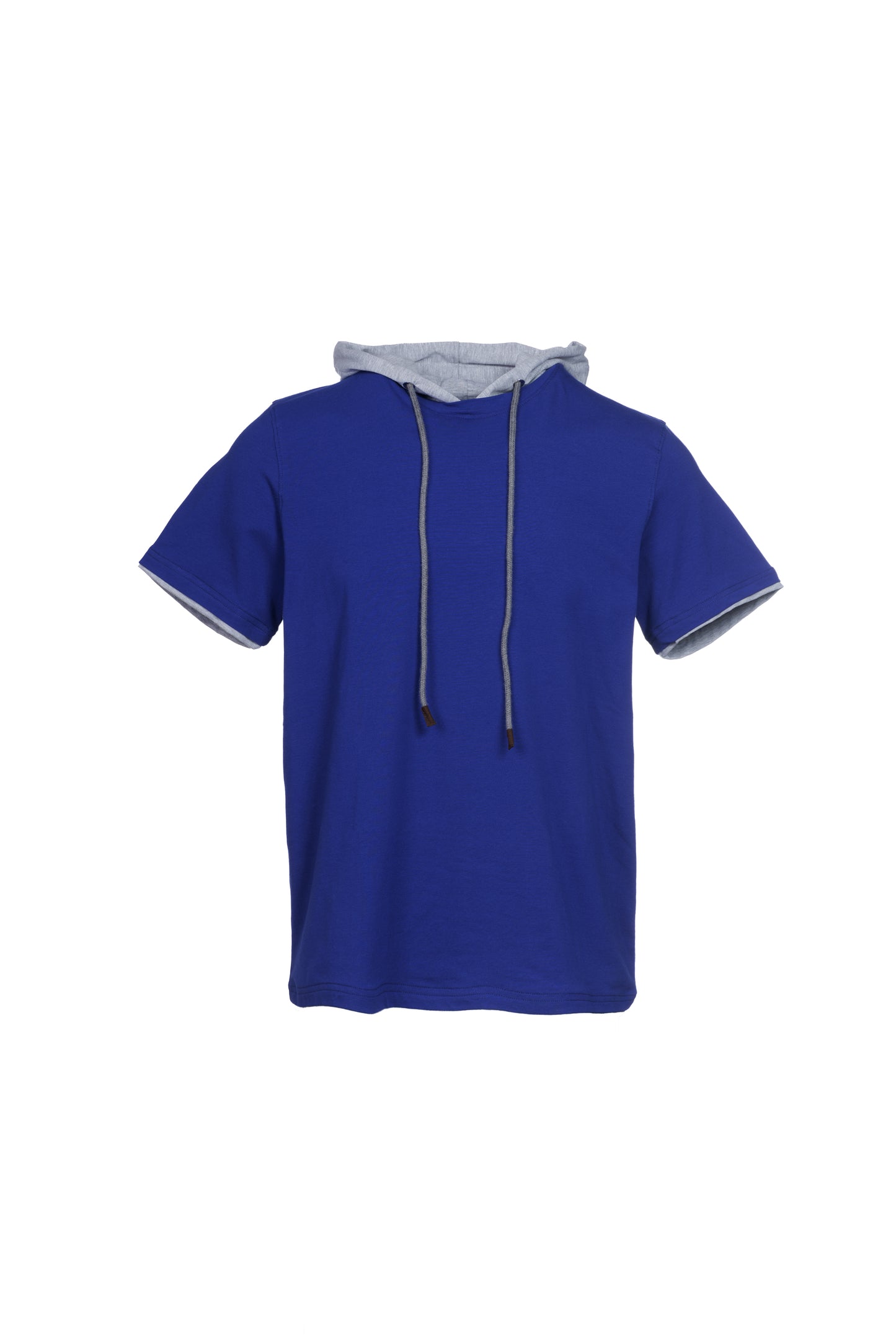 T-shirt in cotone con cappuccio e bordino a contrasto bluette
