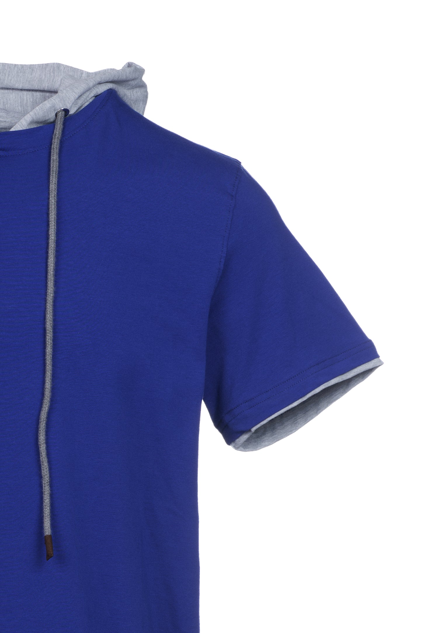 T-shirt in cotone con cappuccio e bordino a contrasto bluette