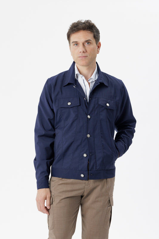 Giacca worker in lana vergine bluette