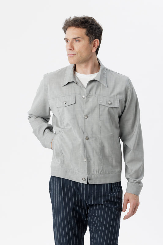 Giacca worker in lana vergine grigio chiaro