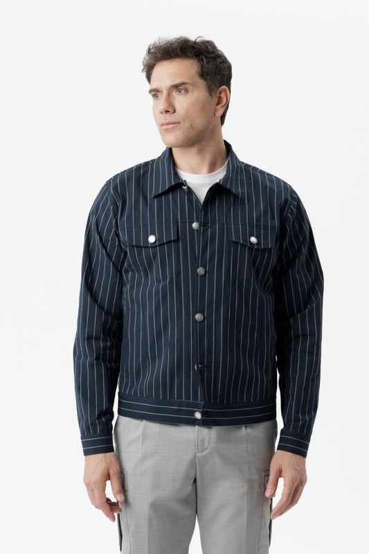 Giacca worker a righe verticali blu