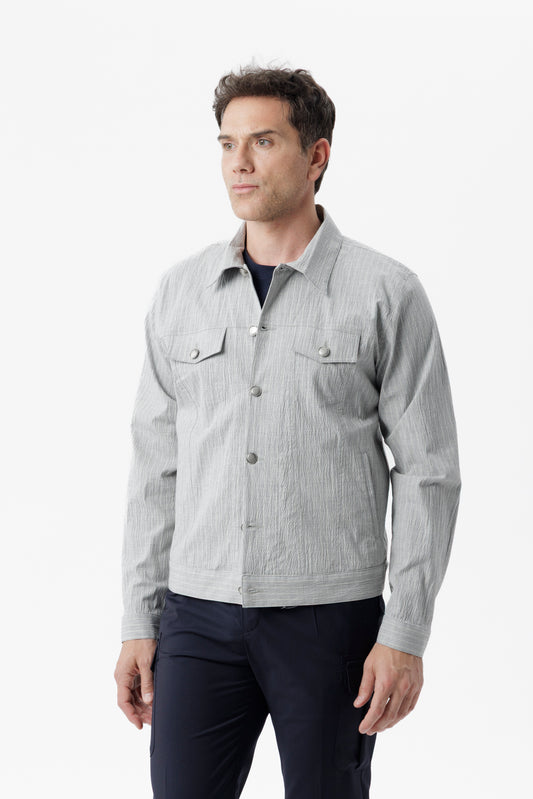 Giacca worker a righe verticali grigio chiaro