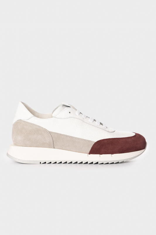 Sneakers Running in pelle di vitello e suede bianco/barolo
