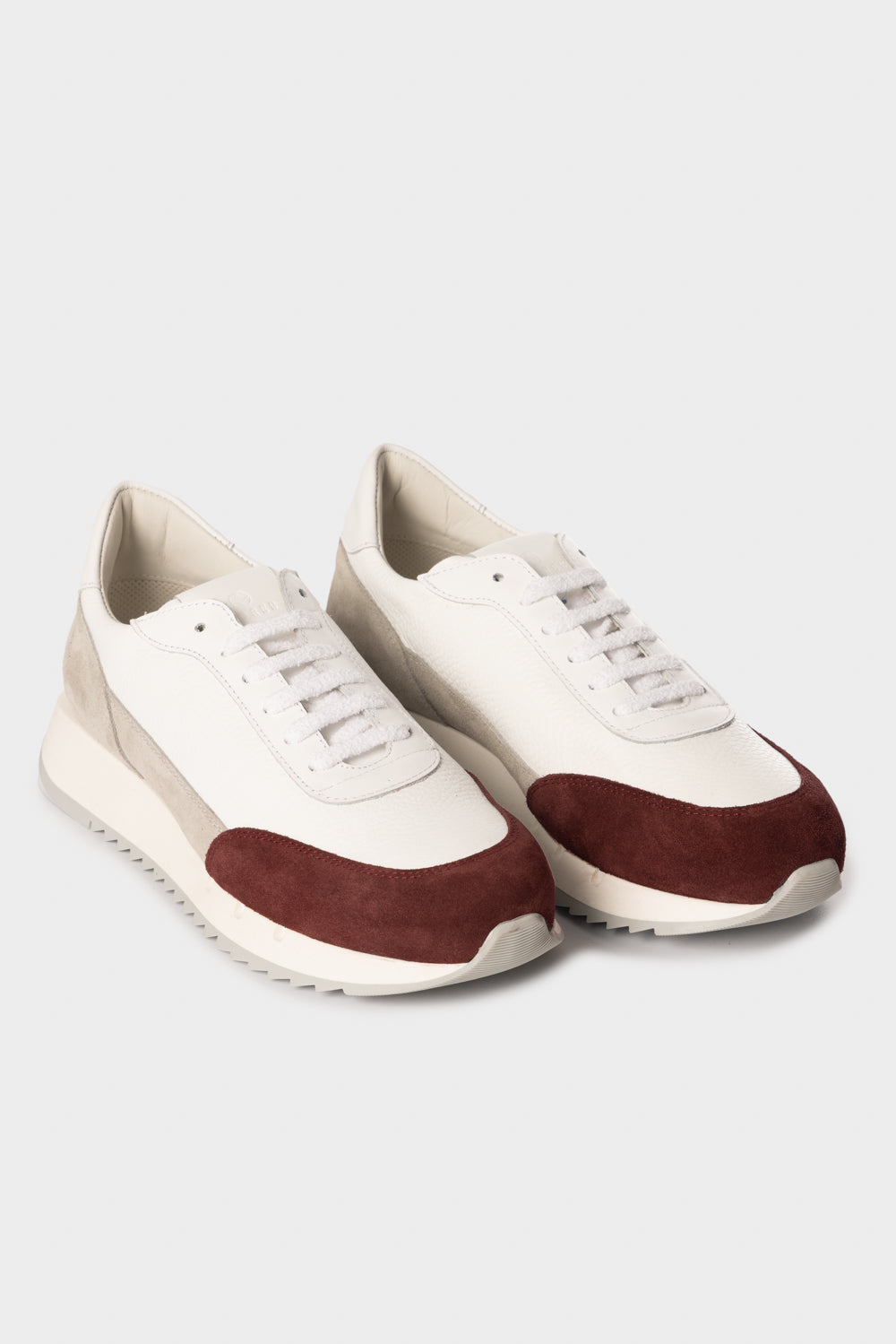 Sneakers Running in pelle di vitello e suede bianco/barolo
