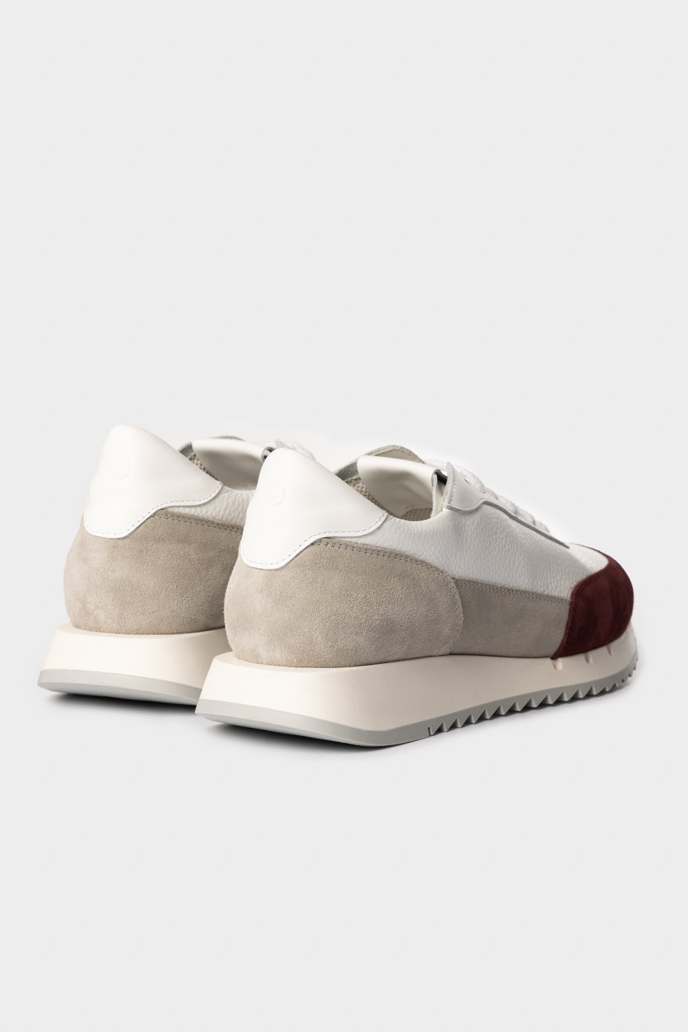 Sneakers Running in pelle di vitello e suede bianco/barolo