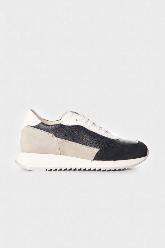 Sneakers Running in pelle di vitello e suede bianco/blu