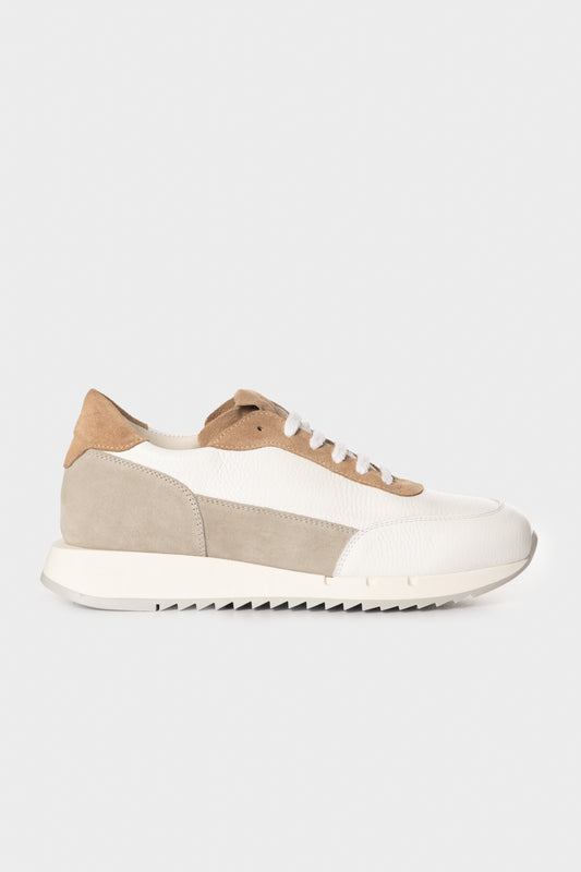 Sneakers Running in pelle di vitello e suede bianco