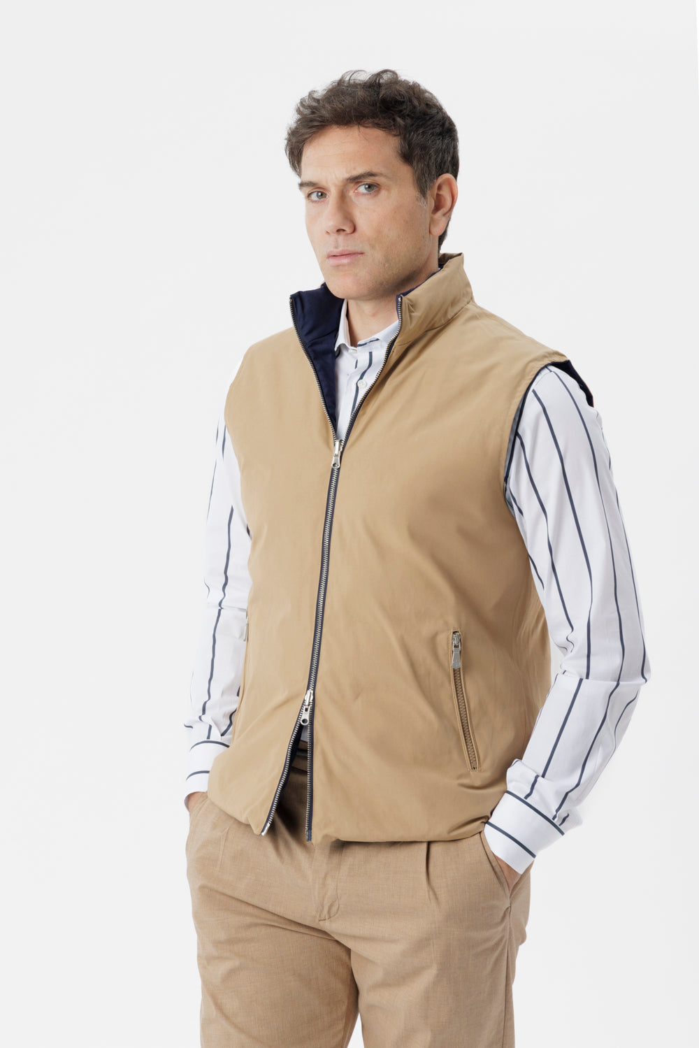 Gilet Reversibile con Imbottitura Cashpad blu/cammello