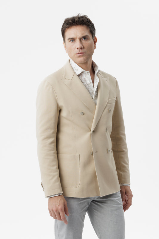 Giacca mezzo petto in cotone stretch con taglio vivo e tasche applicate beige