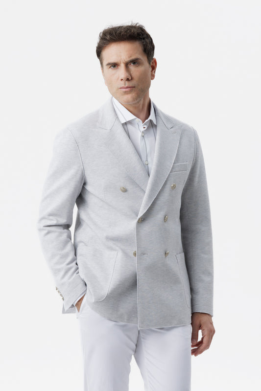 Giacca mezzo petto in cotone stretch con taglio vivo e tasche applicate grigio