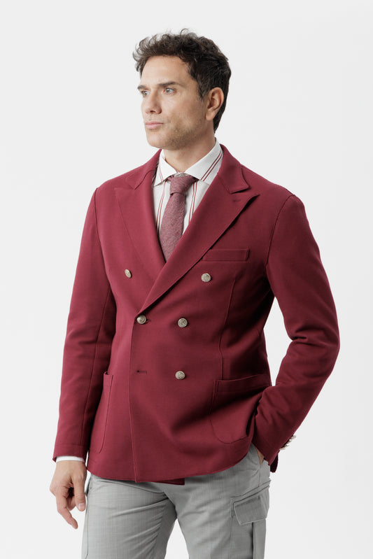 Giacca mezzo petto in cotone stretch con taglio vivo e tasche applicate melanzana