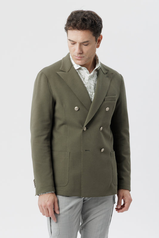 Giacca mezzo petto in cotone stretch con taglio vivo e tasche applicate verde militare