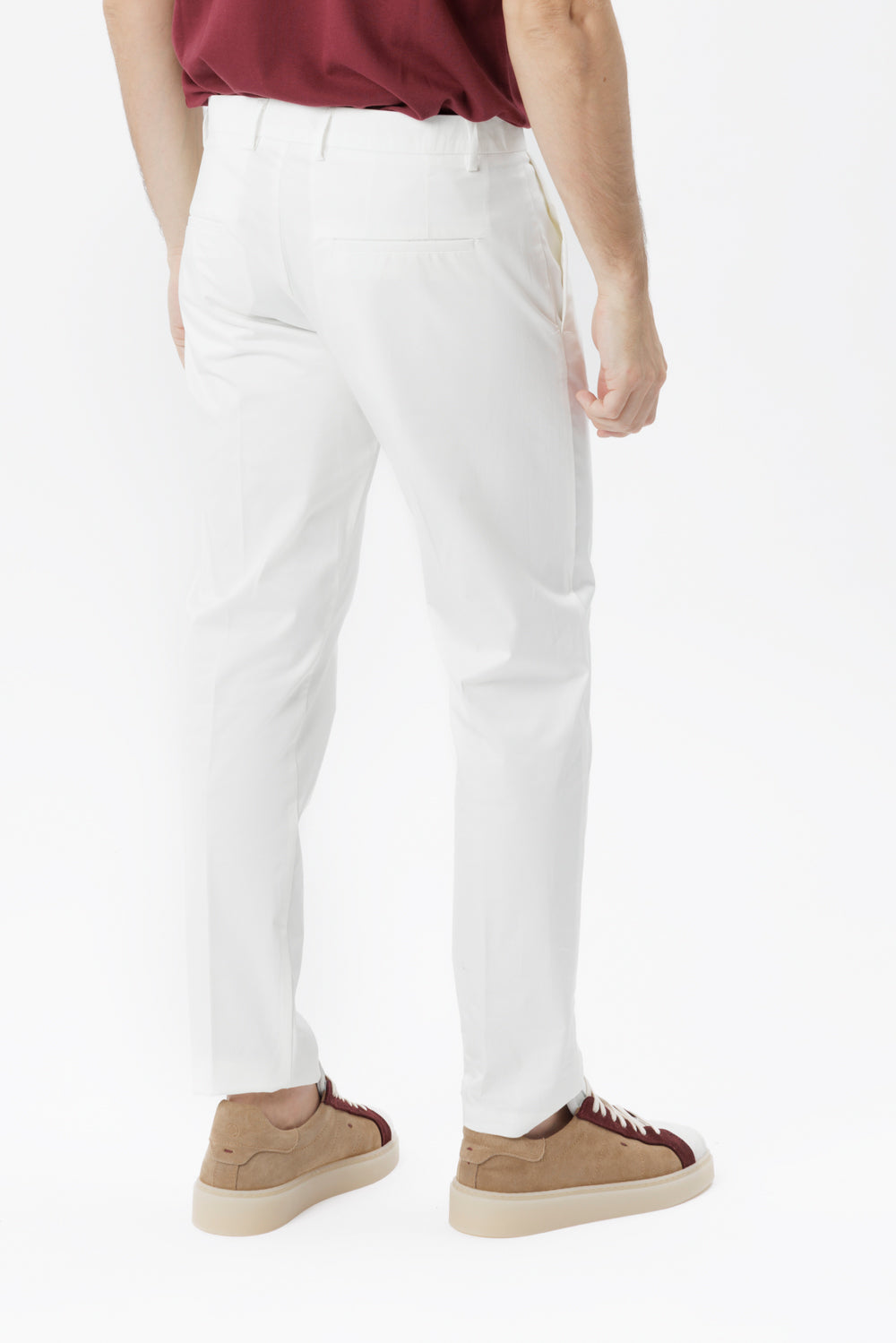 Pantaloni chino Sorrento in cotone stretch con chiusura nascosta panna