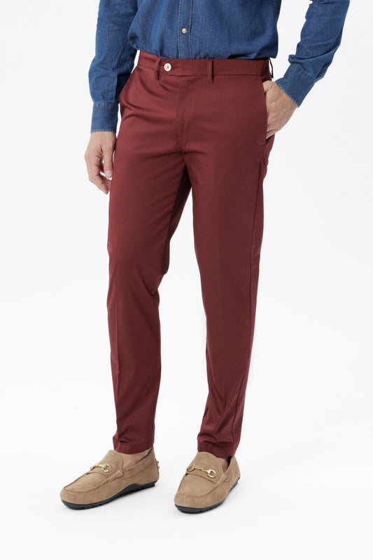 Pantaloni chino in cotone stretch con chiusura nascosta vinaccio