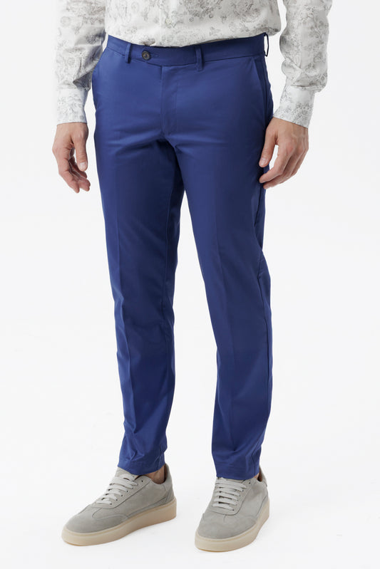 Pantaloni chino in cotone stretch con chiusura nascosta bluette