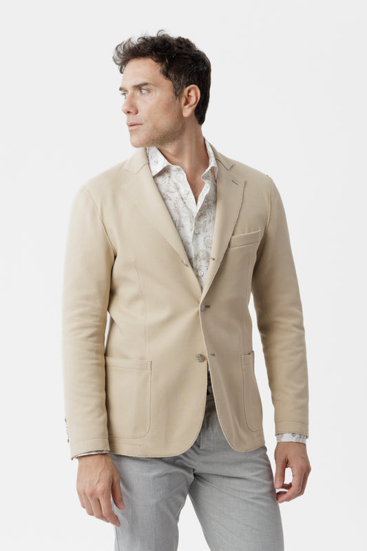 Giacca decostruita monopetto taglio vivo beige