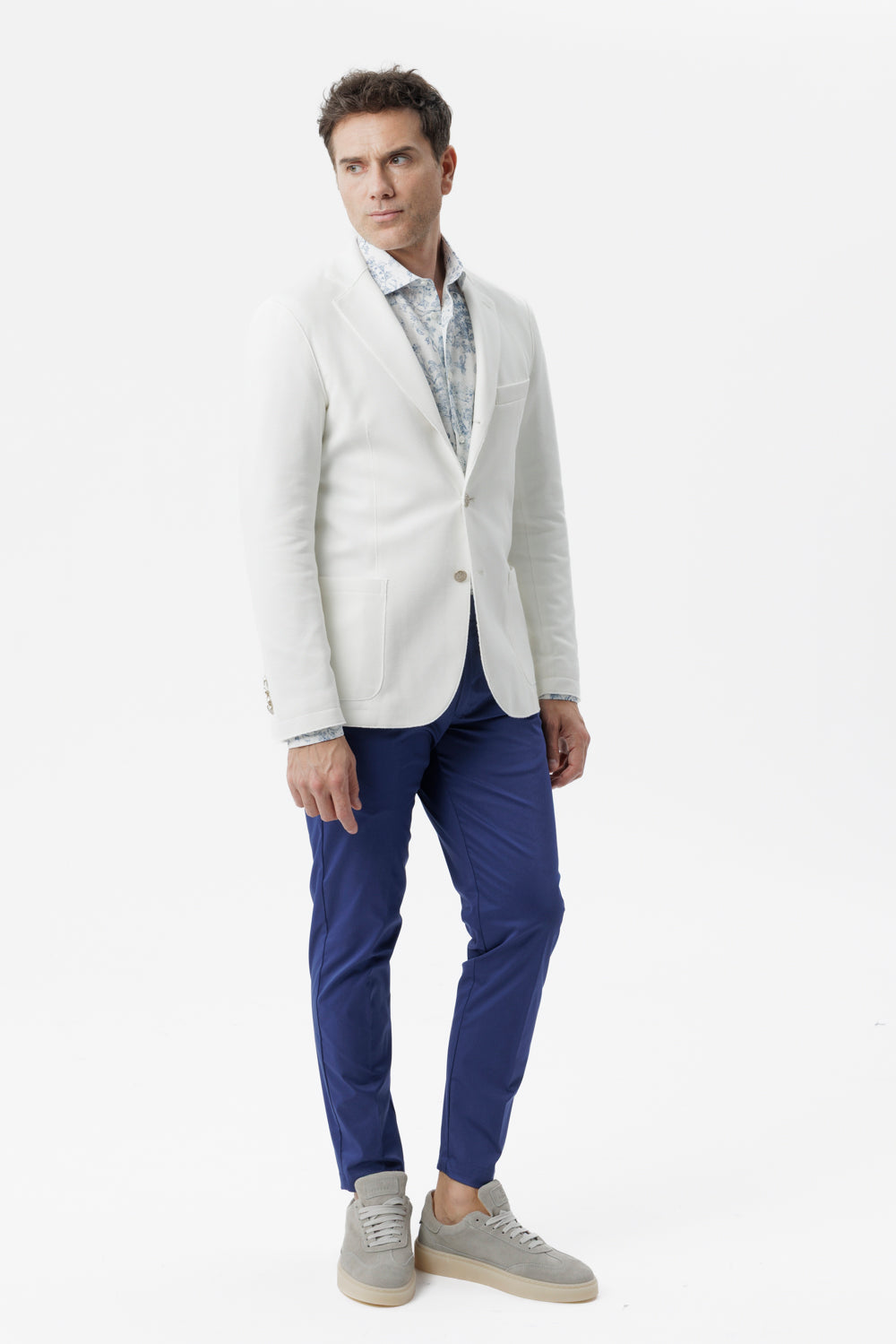 Pantaloni chino in cotone stretch con chiusura nascosta bluette