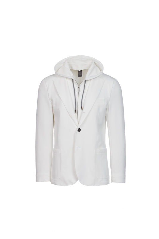 Giacca Trapani con cappuccio e zip in cotone panna