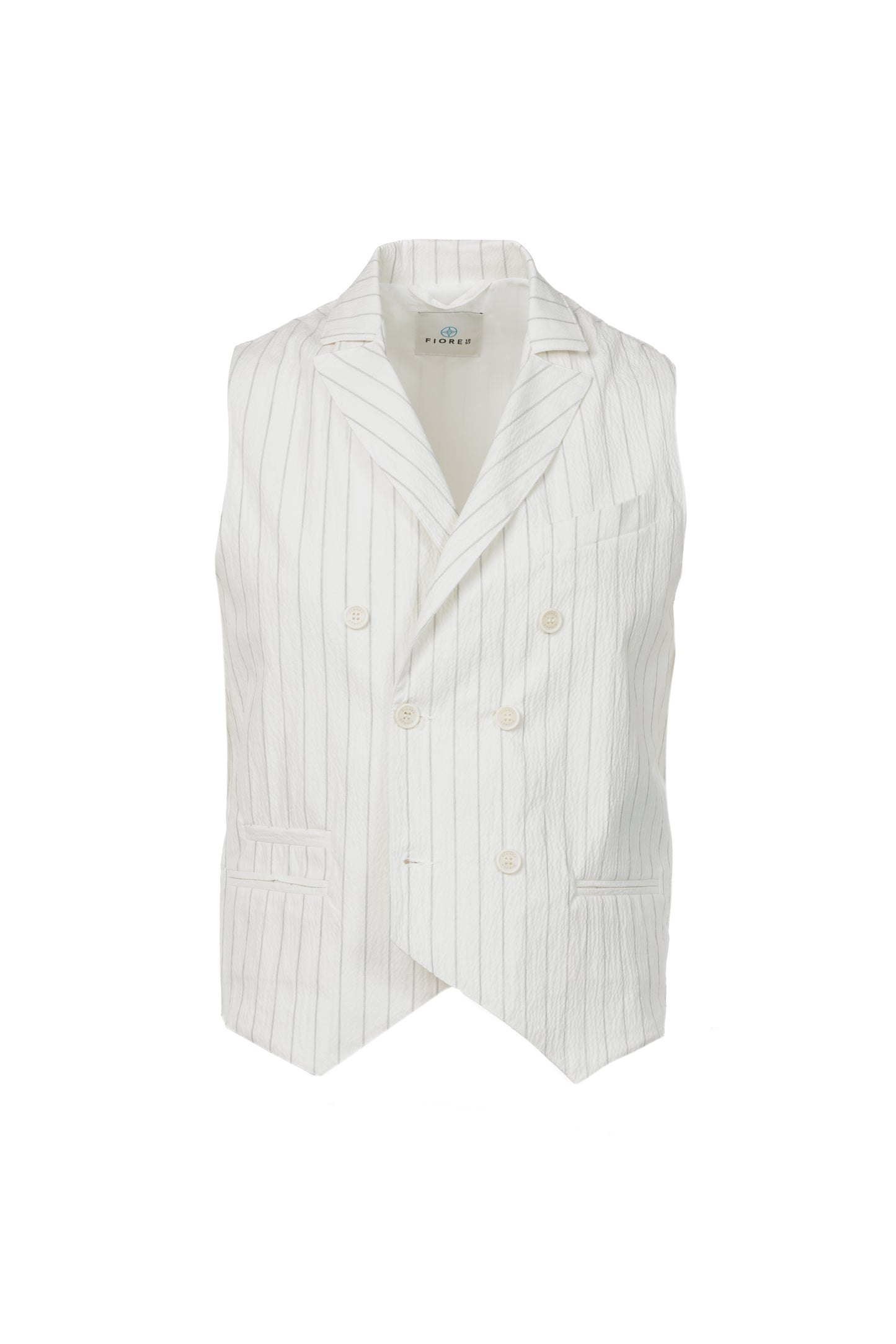 Gilet doppiopetto in cotone goffrato gessato bianco