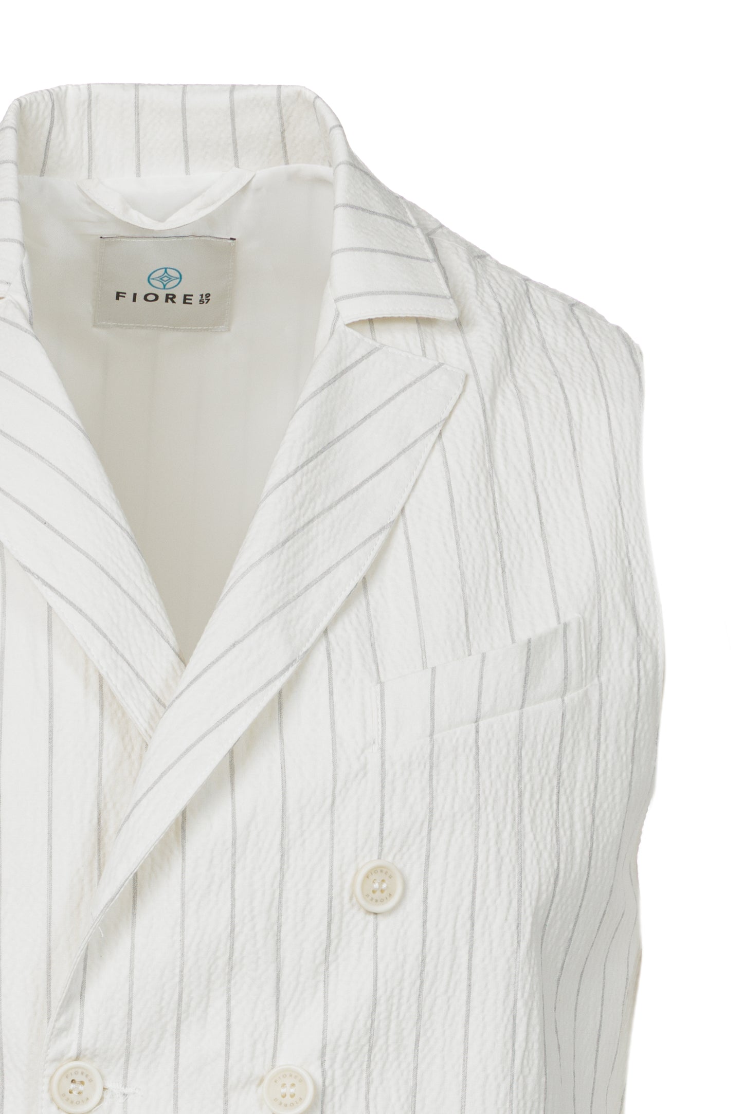 Gilet doppiopetto in cotone goffrato gessato bianco