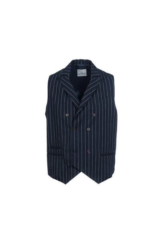Gilet doppiopetto in cotone goffrato gessato blu