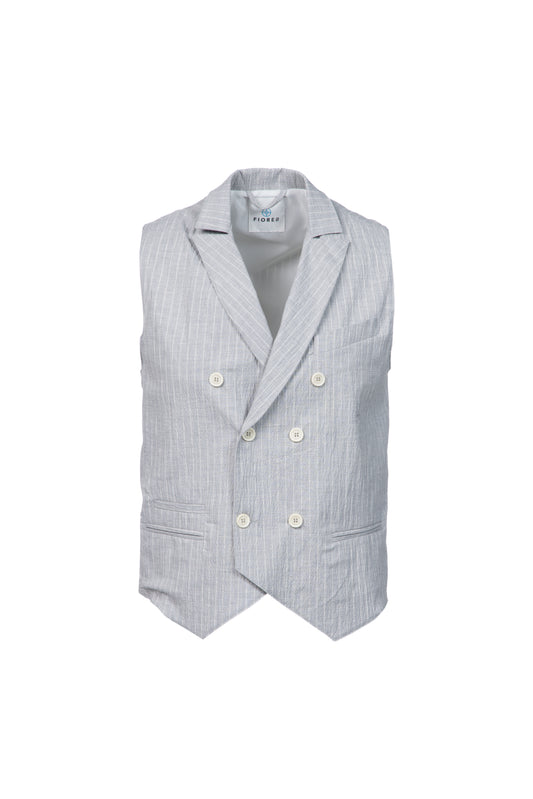 Gilet doppiopetto in cotone goffrato gessato grigio